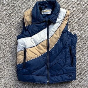 Vintage 1970s Bradlees down unisex winter ski vest with original draw string bag